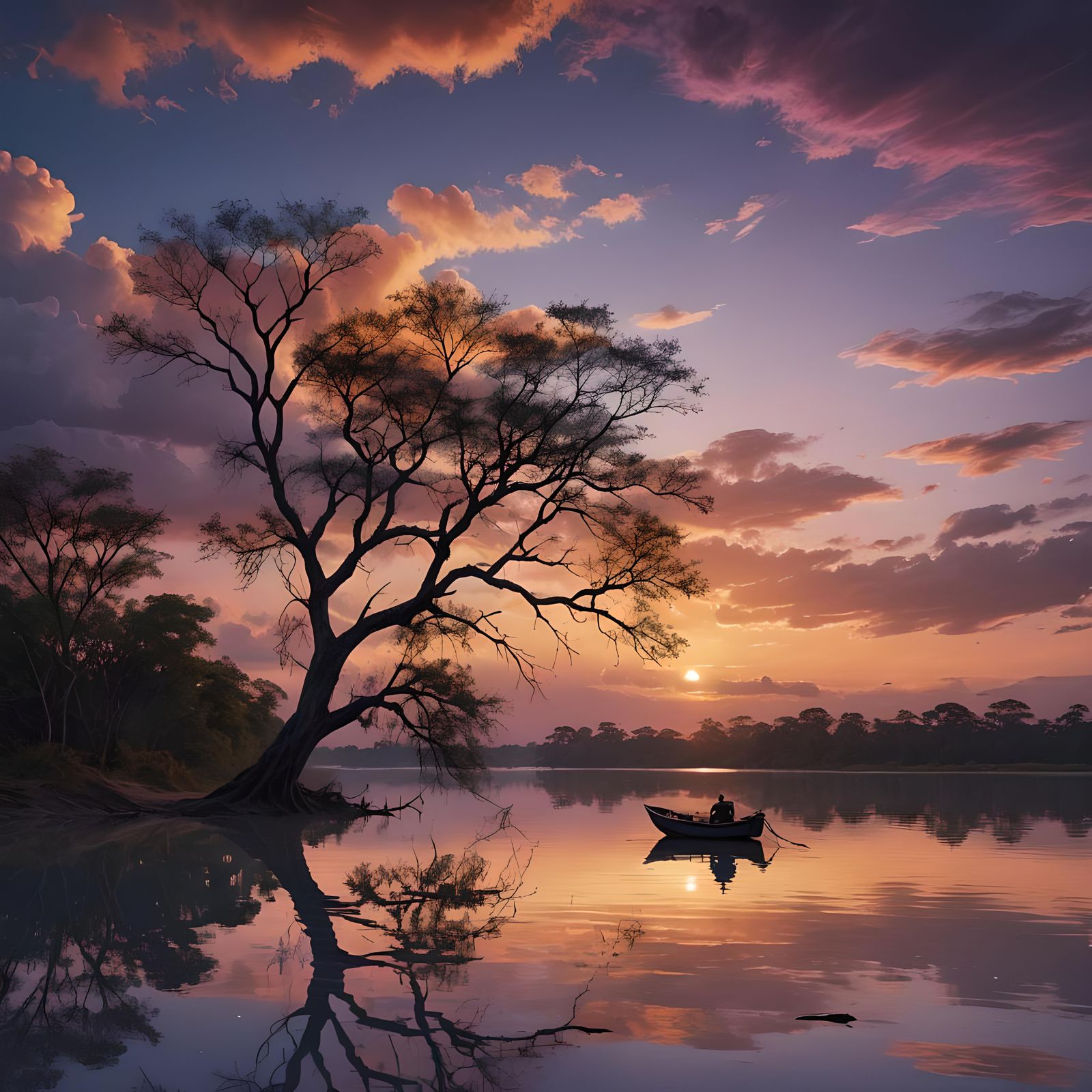 Vibrant Sunset Reflection Over River Landscape