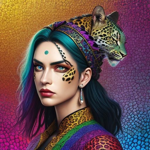 Hyperrealistic Woman with Rainbow Dragon Scales