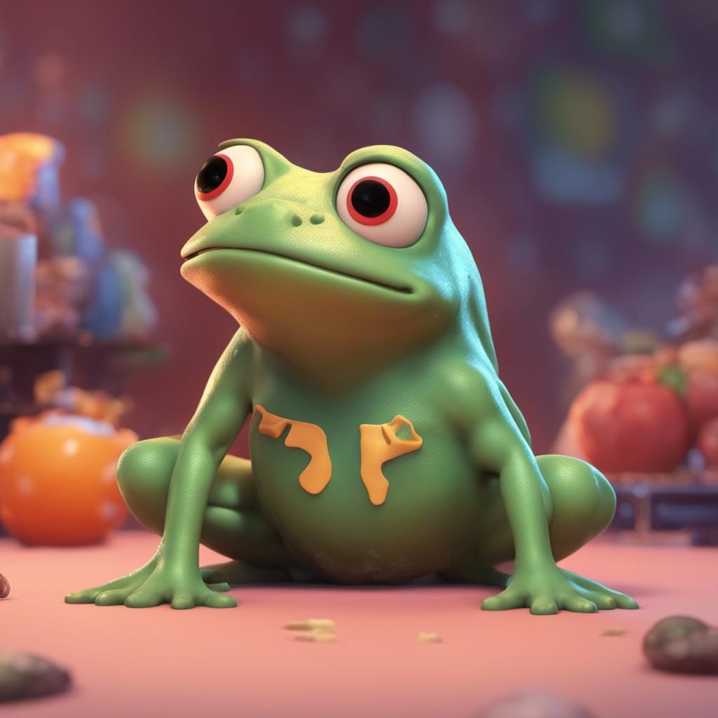 Buff Muscle Frog Character, Pixar Style 3D Art