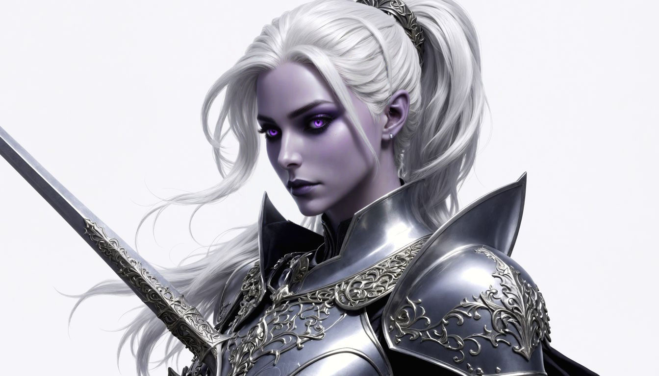 Detailed Drow Knight with Silver Eyes and White Hair