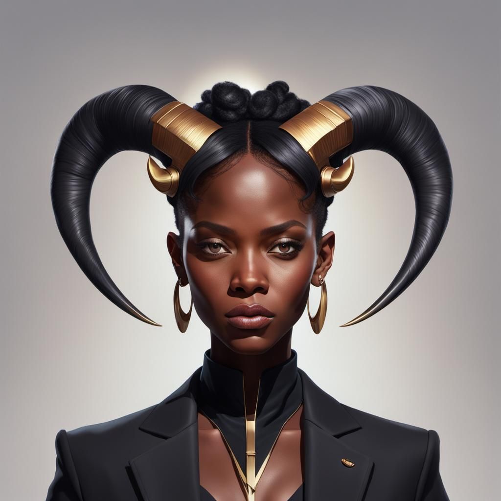 Portrait of Woman with Horns, Hyperdetailed Concept Art