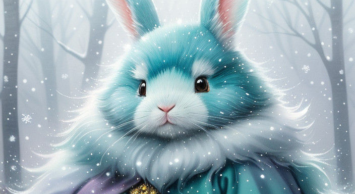 Whimsical Watercolor Bunny in Snowy Forest