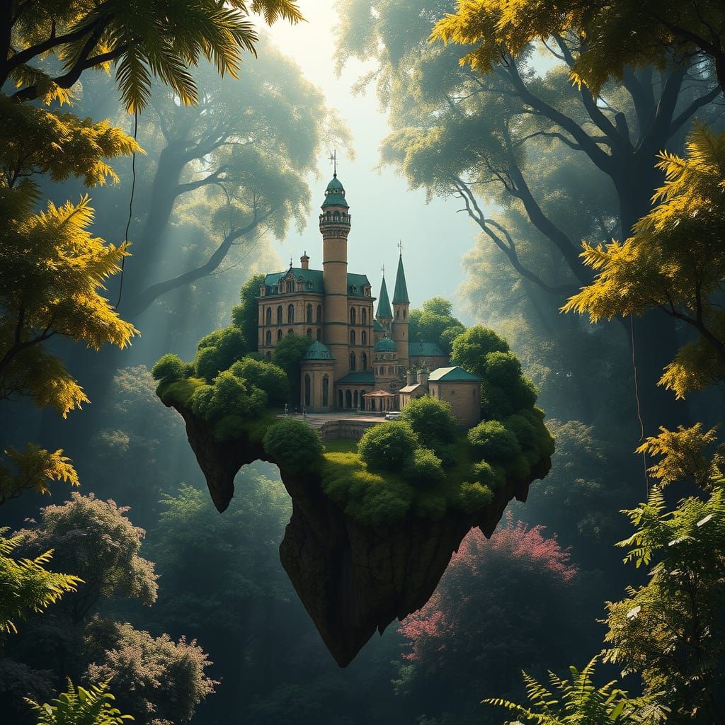 Miniature City Reflected in Lion Silhouette, Forest Backdrop