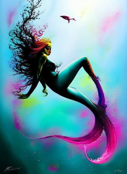 Colorful Mermaid Art in Abstract Style