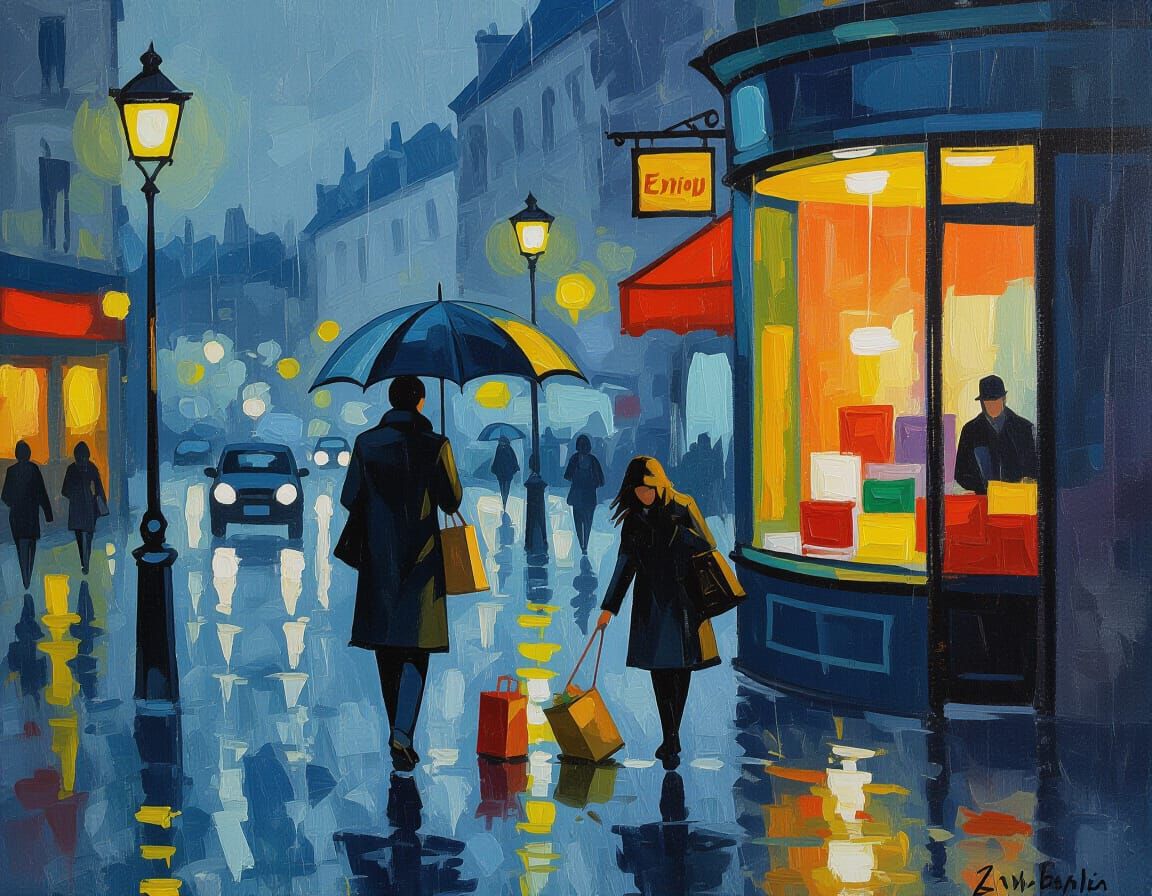 Kind Stranger Aids Dropped Groceries in Rainy City Street