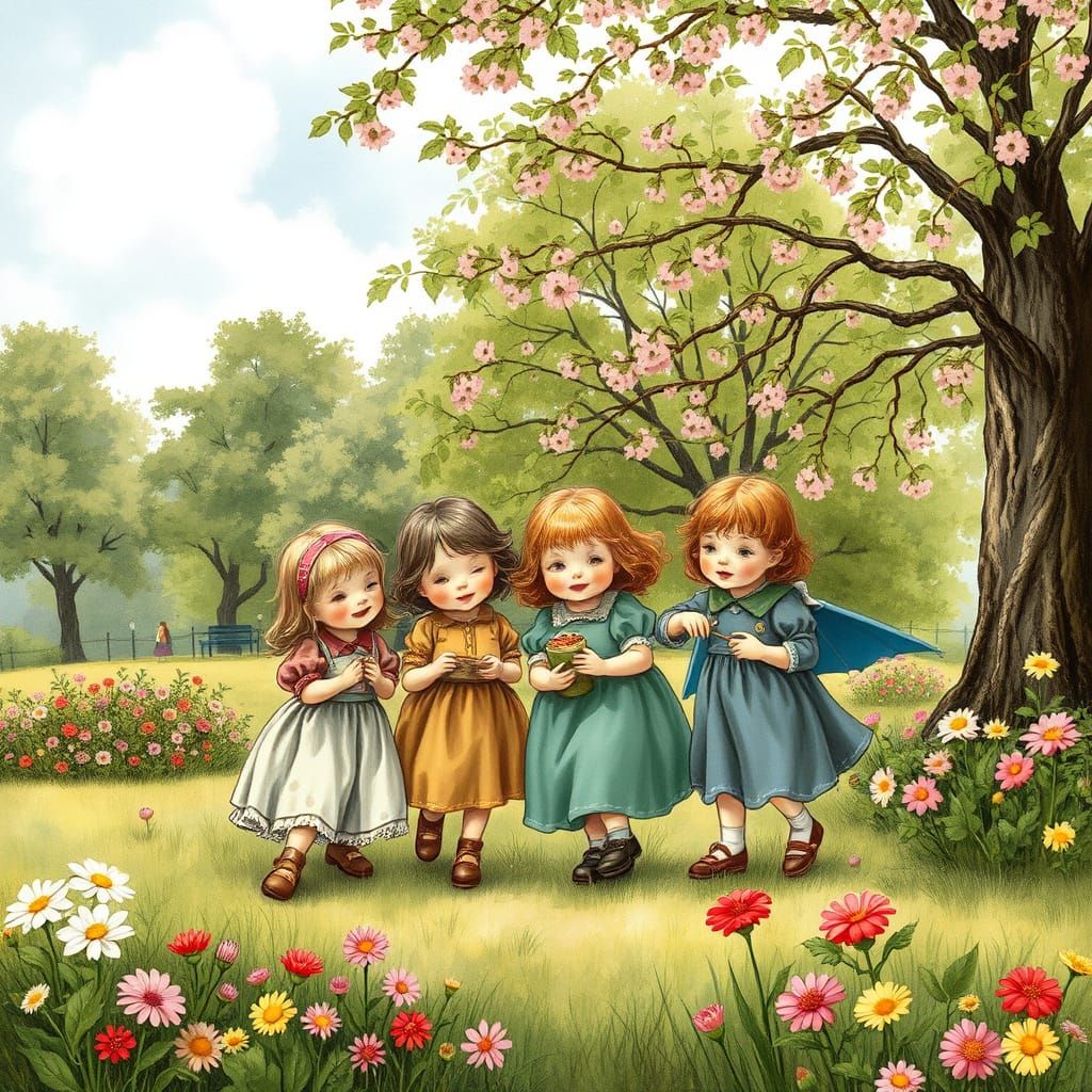 Whimsical Children in a Vibrant Park