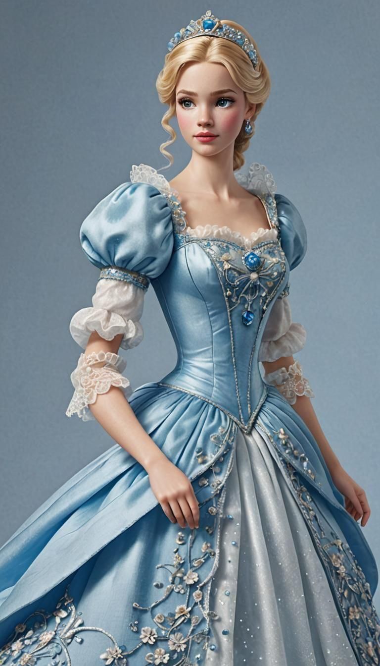 Blonde Cinderella Flees in Multi-Layered Gown