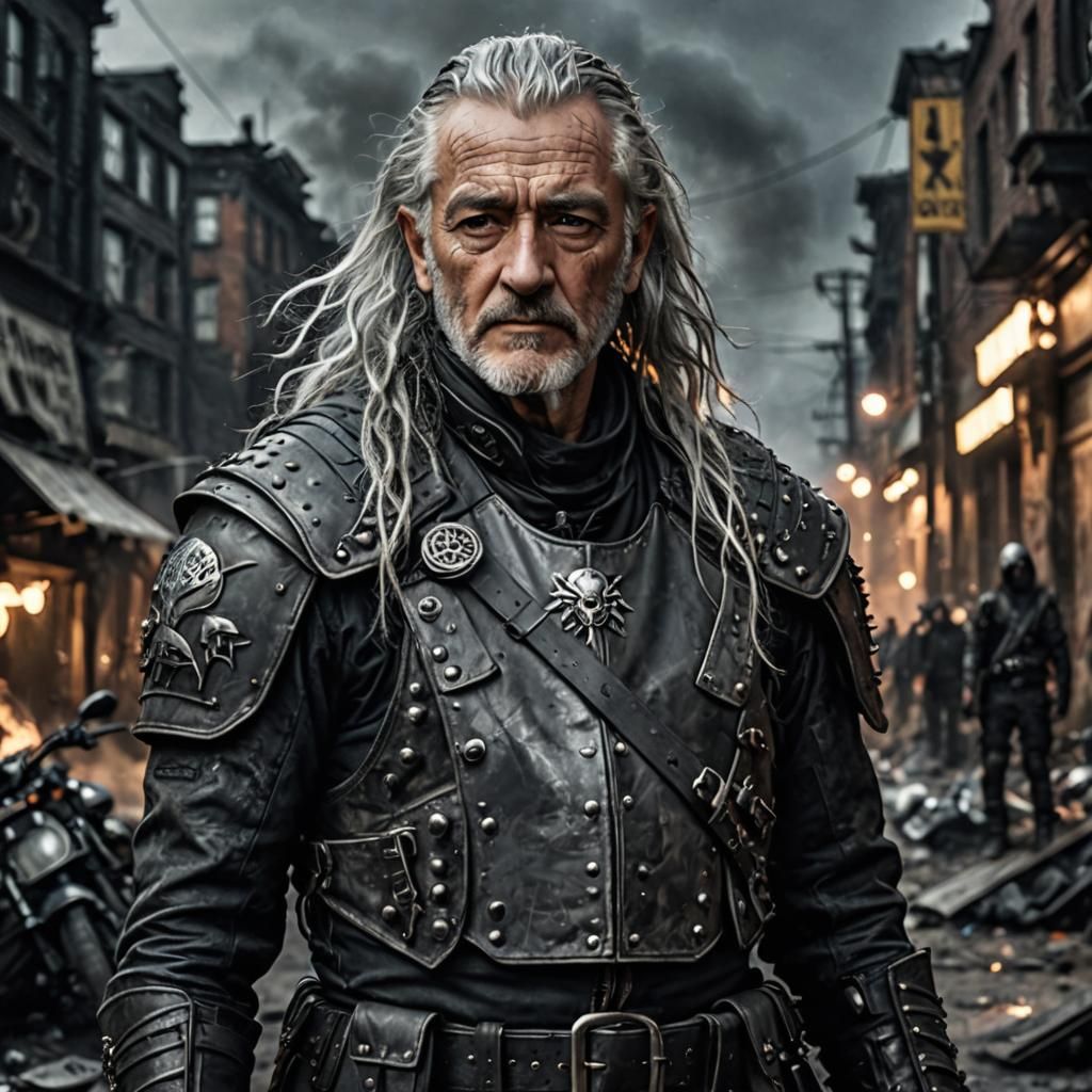 Post-Apocalyptic Punk Elder Leads Army at Night