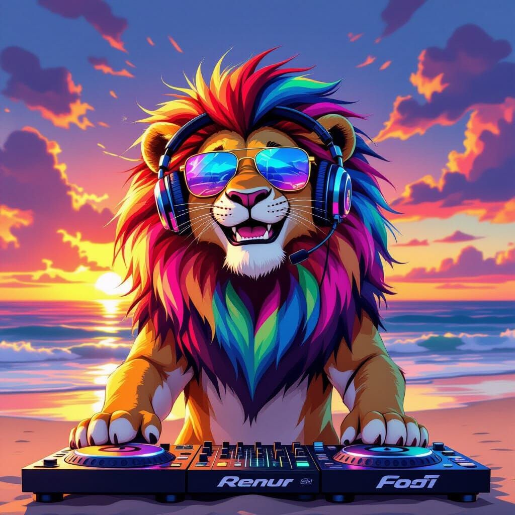 Lion DJ at Sunset Beach Party