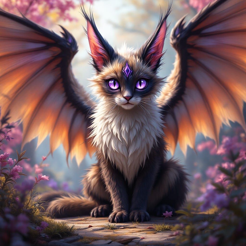 Whimsical Fantasy Creature with Wings in a Vibrant Forest