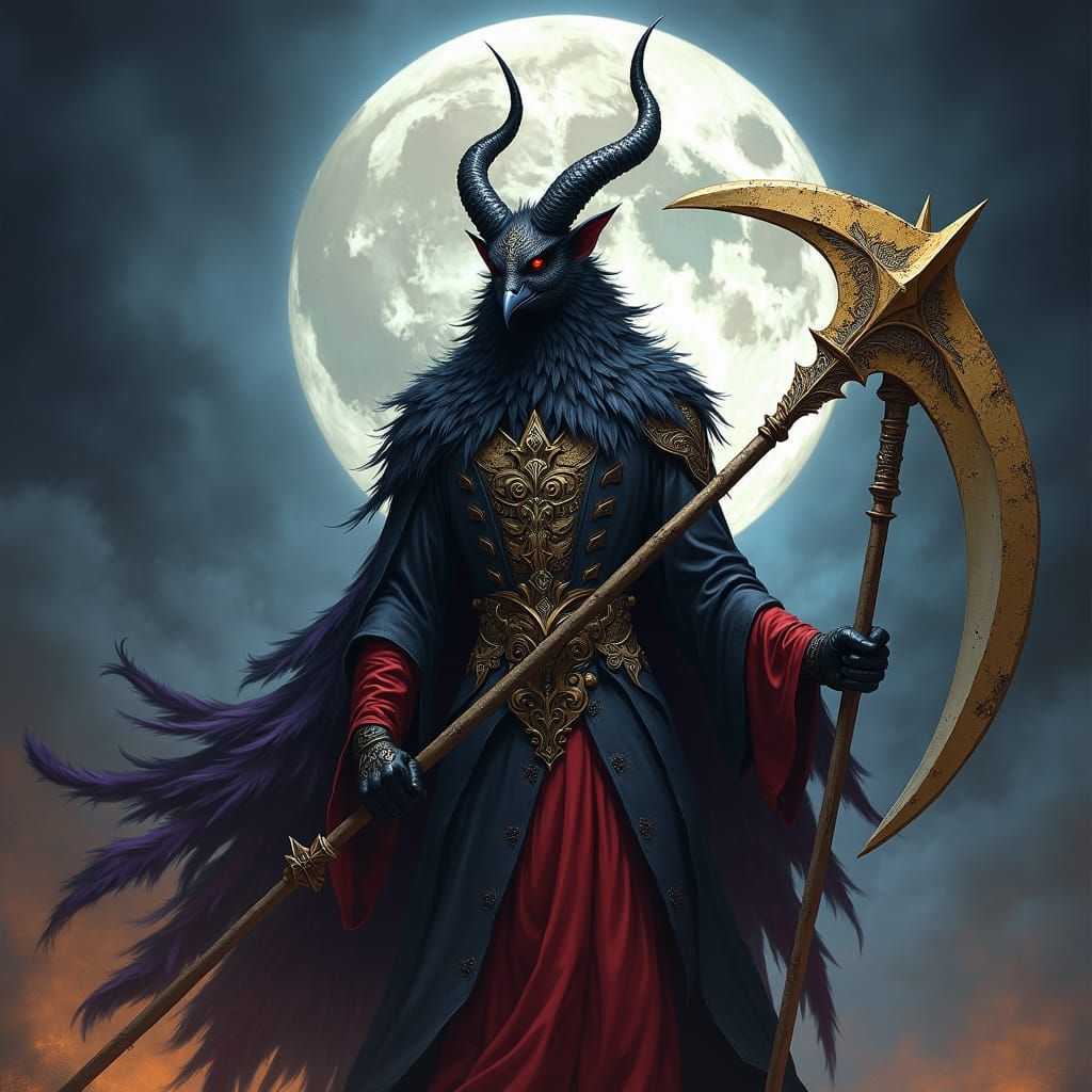 Kenku Blood Hunter with Golden Scythe in Gothic Fantasy Styl...