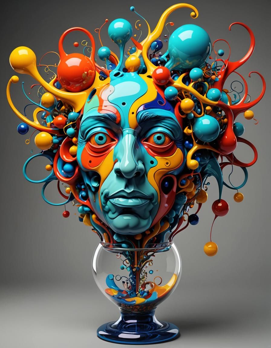 Surreal Fishbowl Lightbulb in Cubist Style