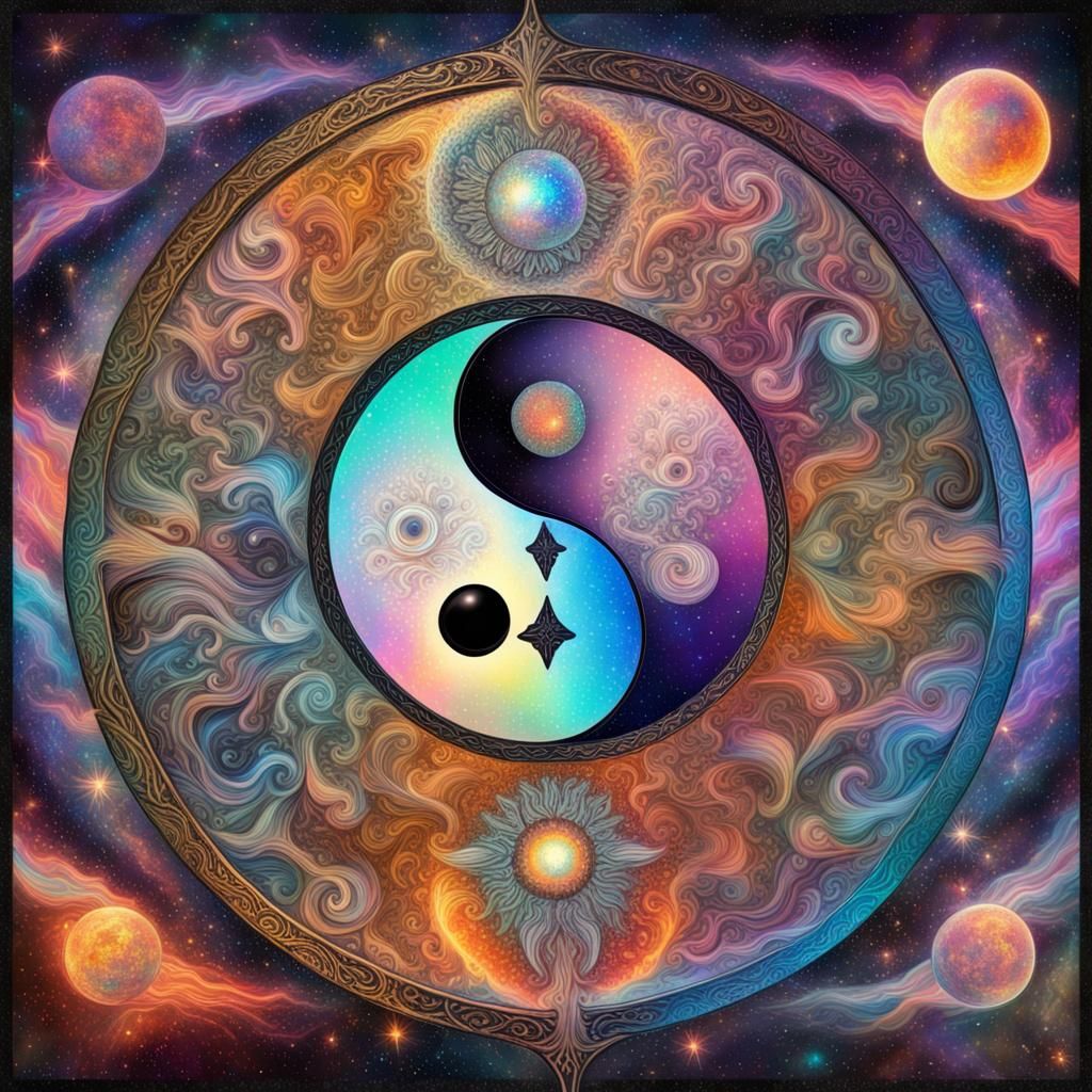 Yin Yang Holographic Illustration in Mixed Media