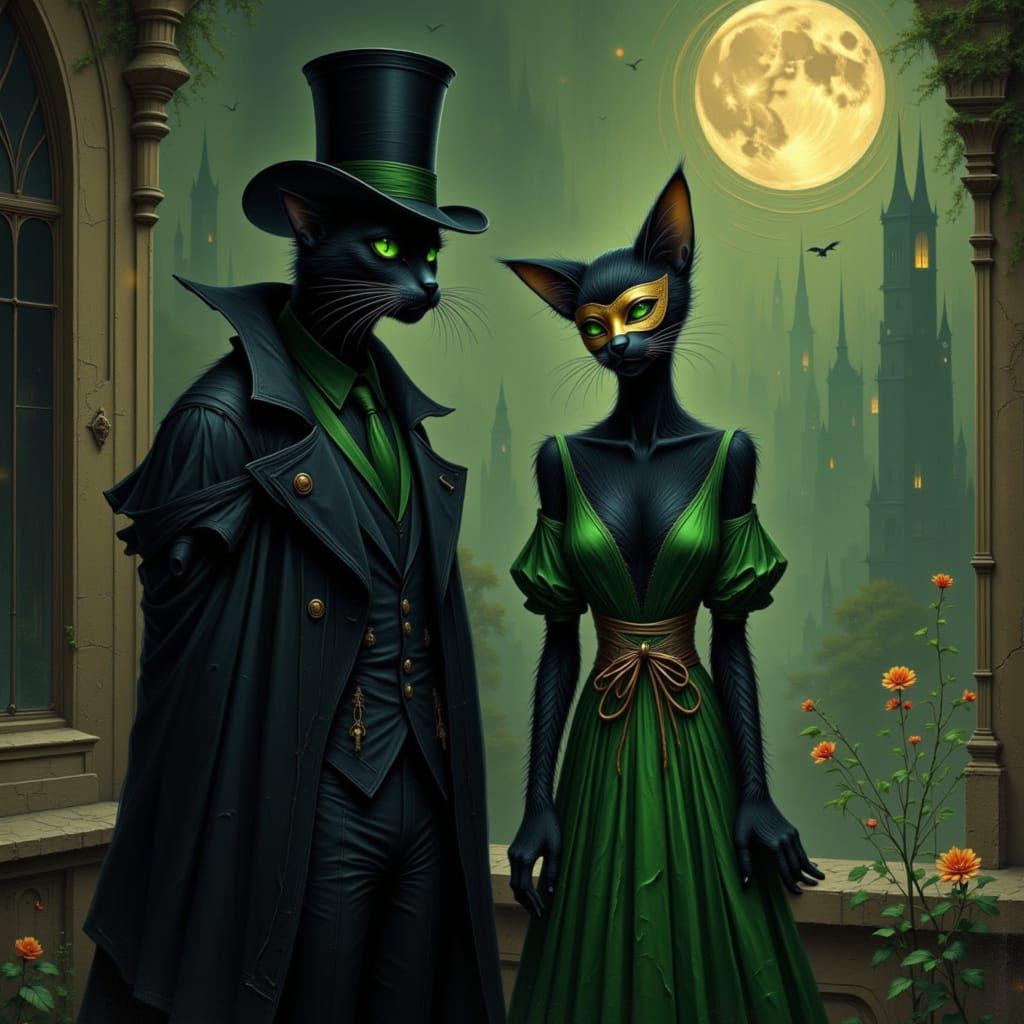 Elegant Cat Couple at Masquerade Ball