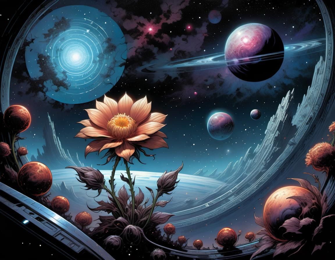 Cosmic Flower in Space: Comic Book Art
