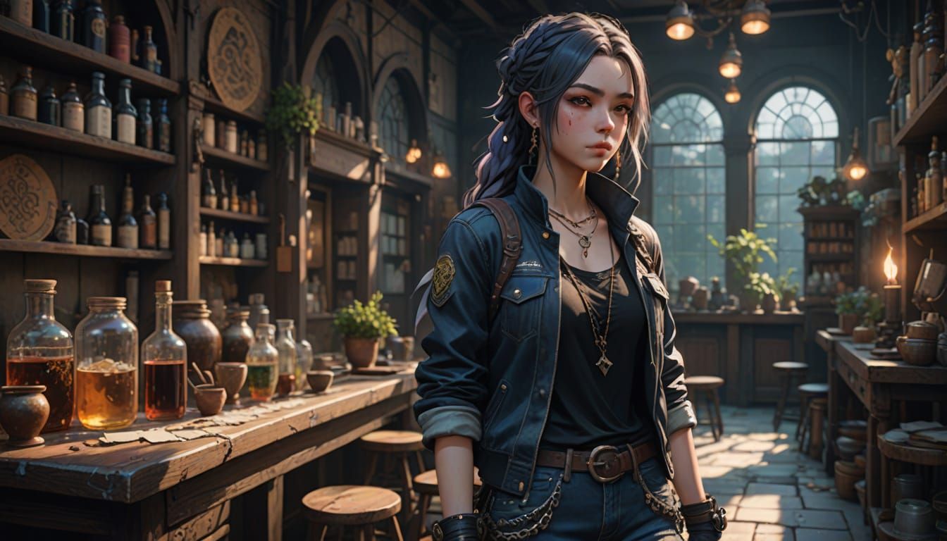 Female Punk in Apothecary, Anime and Bohemian Style