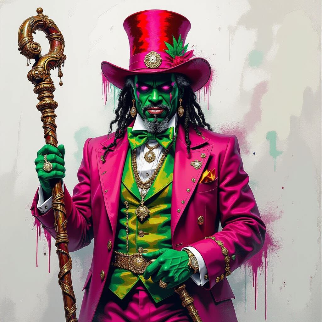 Voodoo Priest in Graffiti Art Style with Ornate Stick
