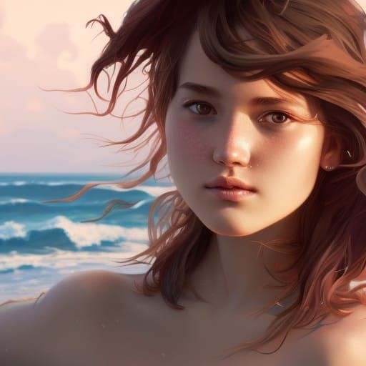 Teen Friends Portrait on Beach in Artgerm Style