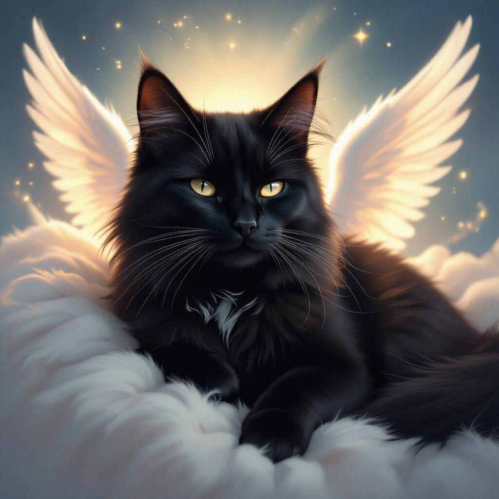 Angelic Black Cat with Heavenly Aura