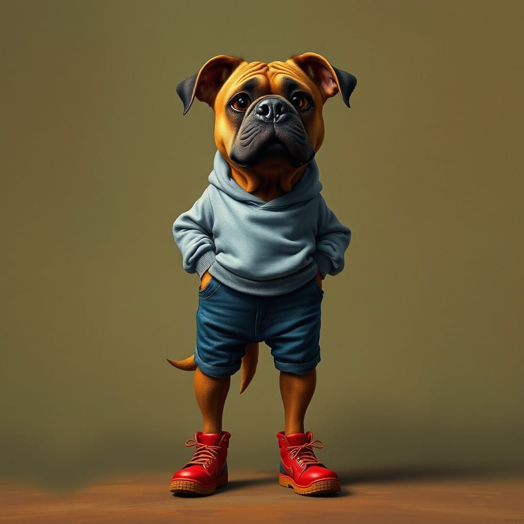 Brown Dog in Earthy Fantasy Scene