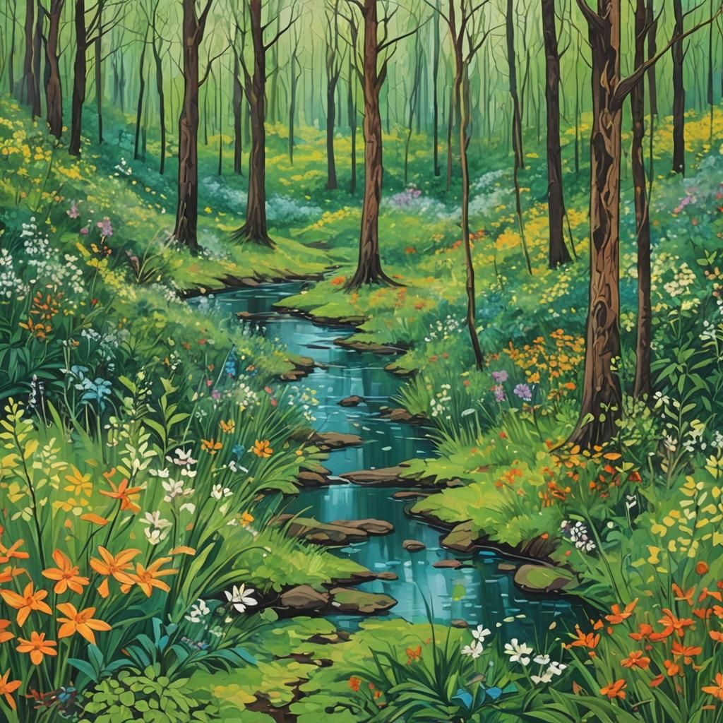 Abstract Forest Spring with Complementary Colors