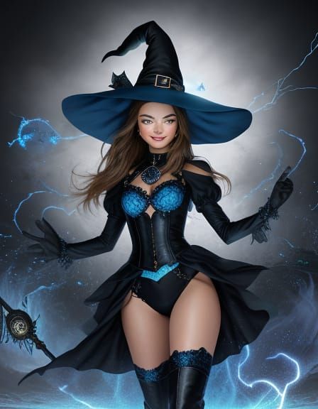 Hyperrealistic Portrait of a Joyful Witch in a Black Smoke-F...