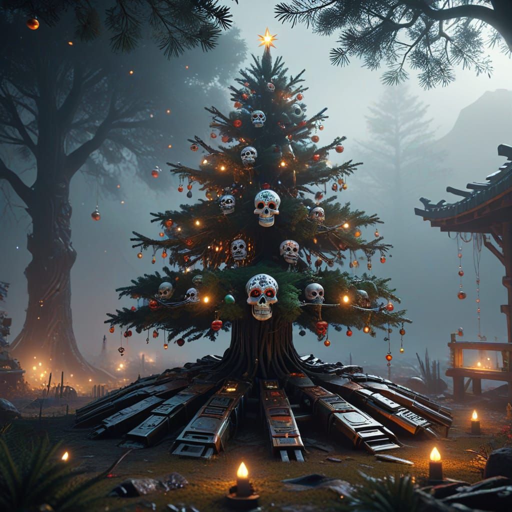 Futuristic Christmas Tree with Day of the Dead Art