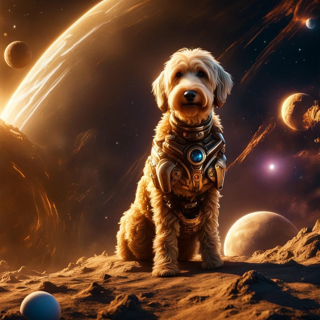 Golden Doodle Floating in Space Concept Art