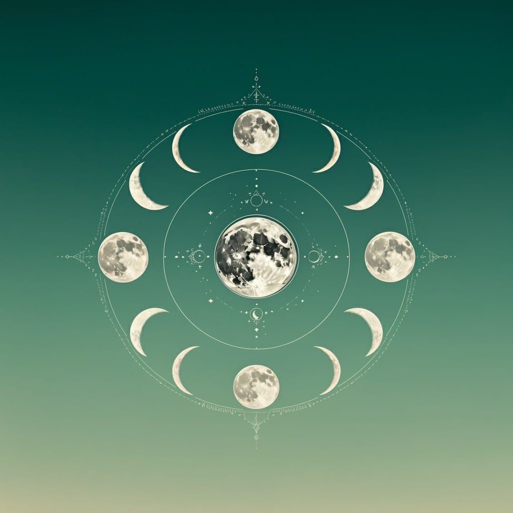 Lunar Phases Illustration in Color Field Style