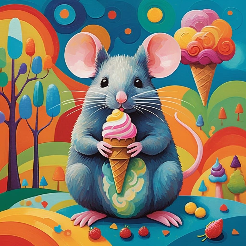 Whimsical Mouse in a Vibrant Dreamlike Setting