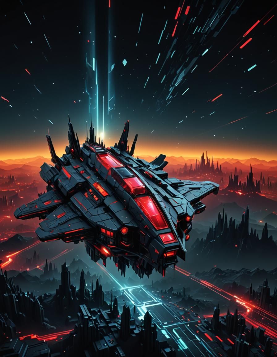 Futuristic Spaceship Cruising Through Deep Space