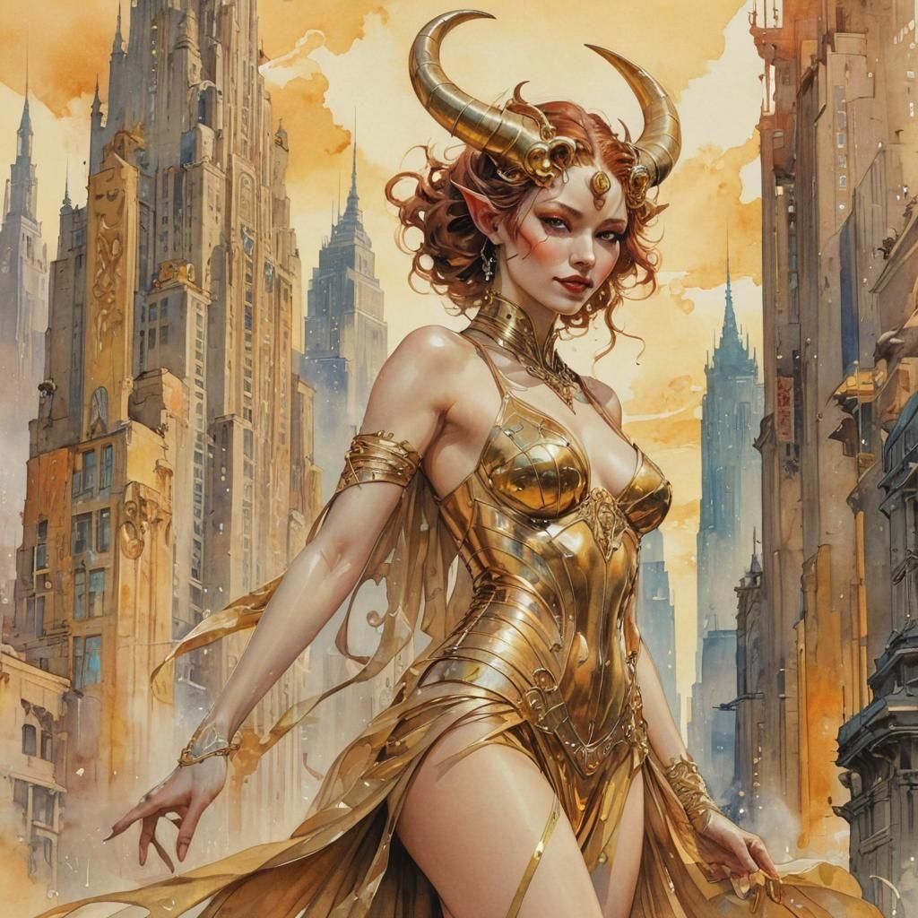 Futuristic Demon in Art Deco Style