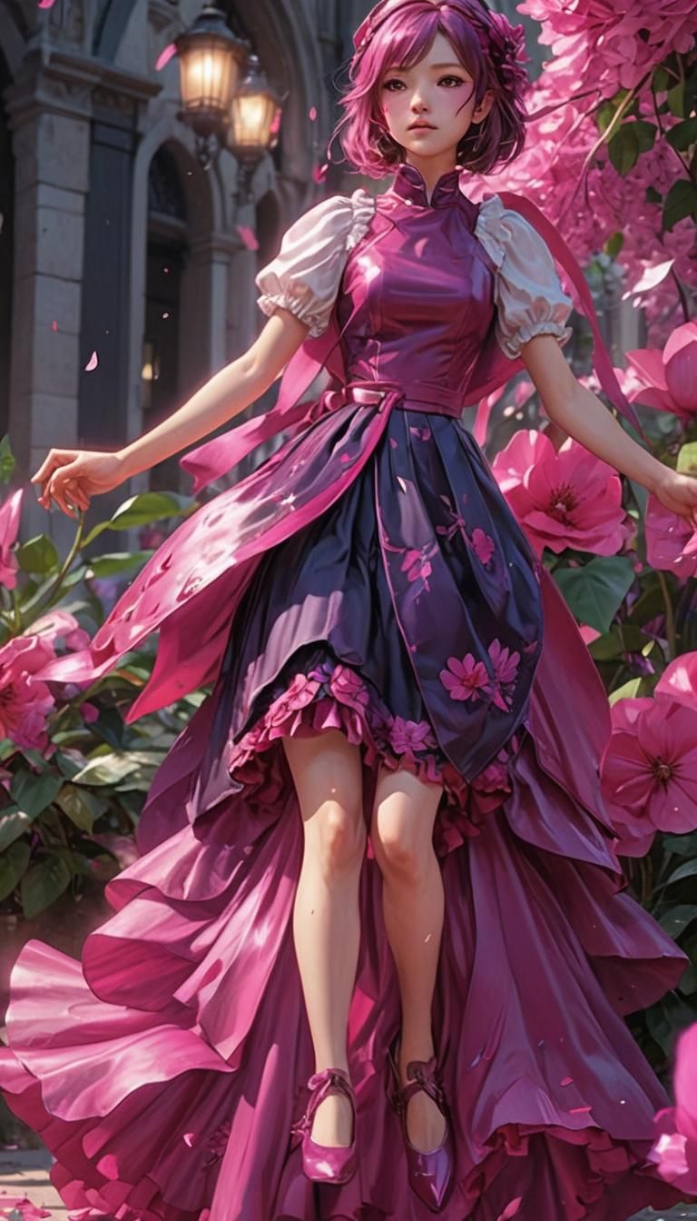Woman in Fuchsia Dress: 3D Anime Art