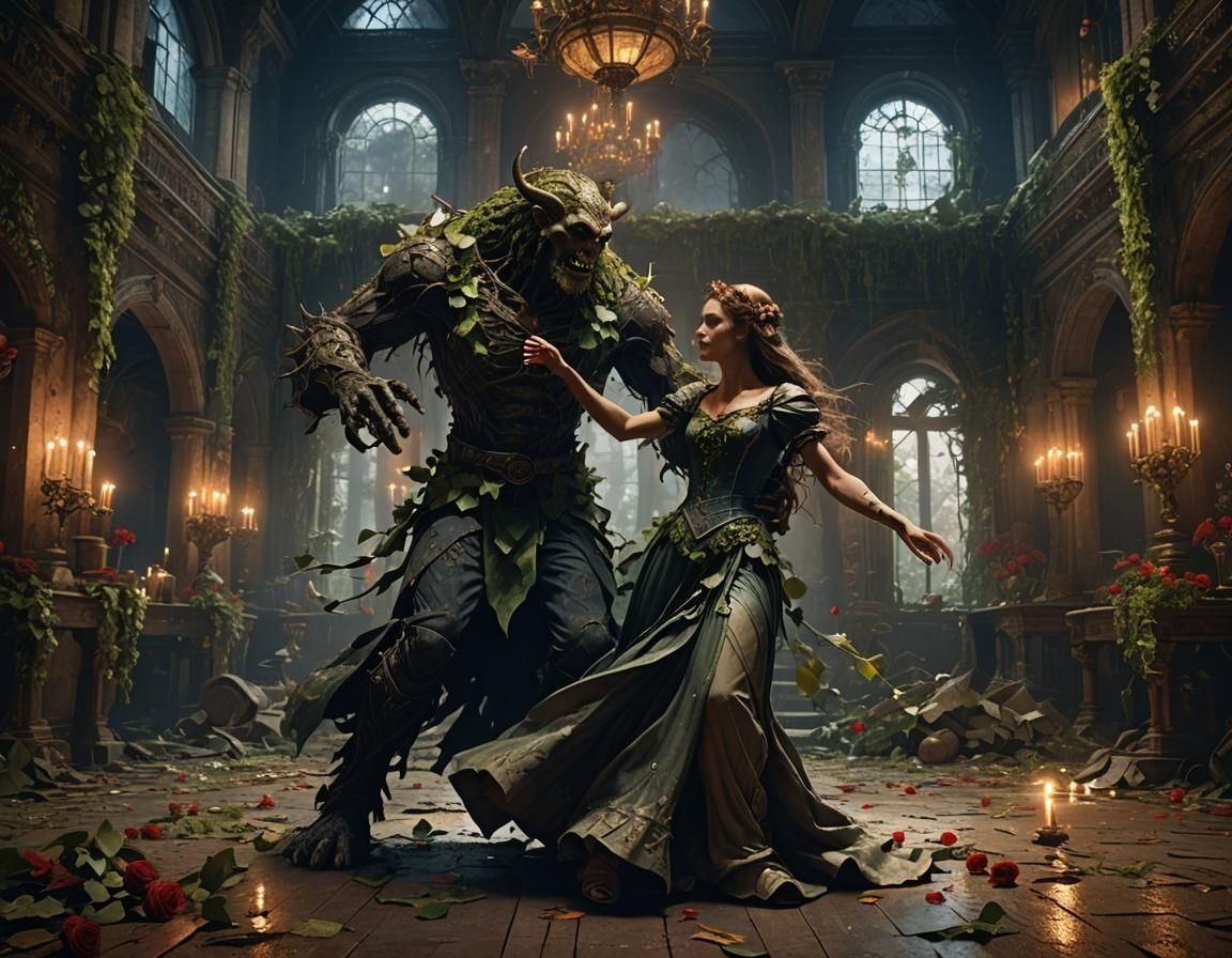 Wild Princess and Man-Monster Dance: Dark Fantasy Art