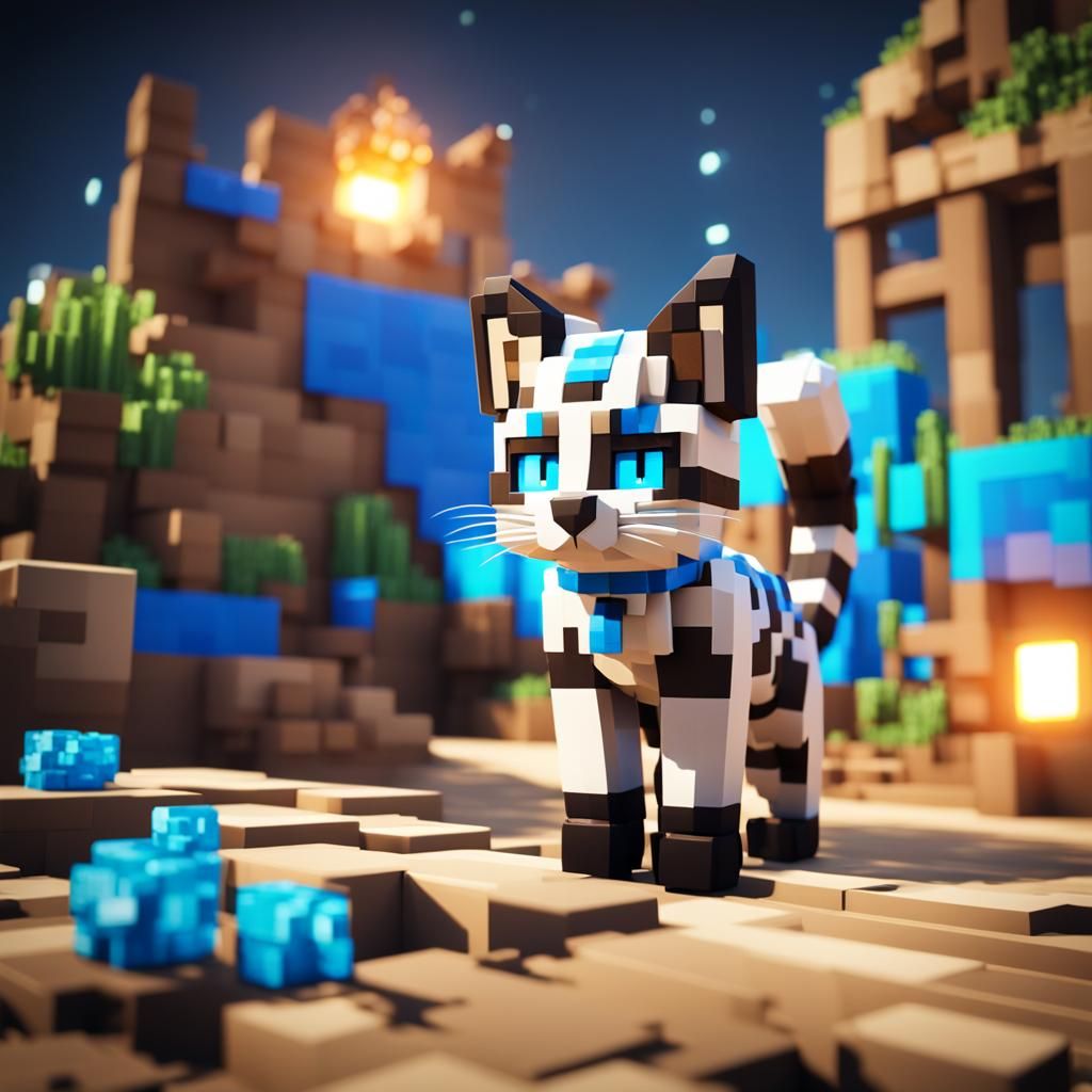 Minecraft Cat in 3D Game Cinematic Style