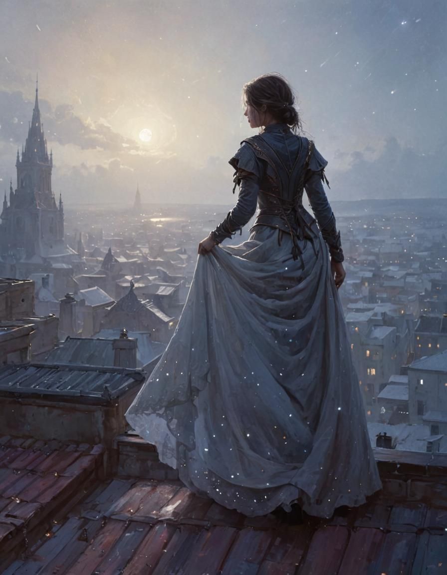 Dreamy Rooftop Somnambulist in Royo Style