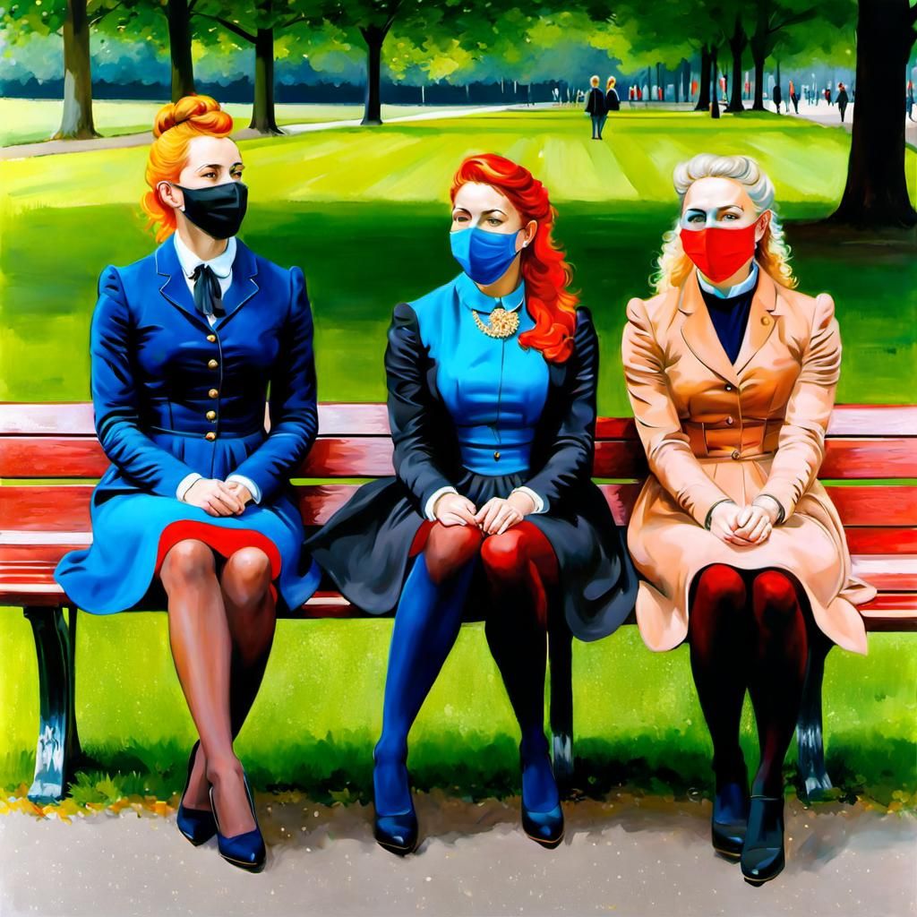 Colorful Danish Girls in Park, Oil Painting Style