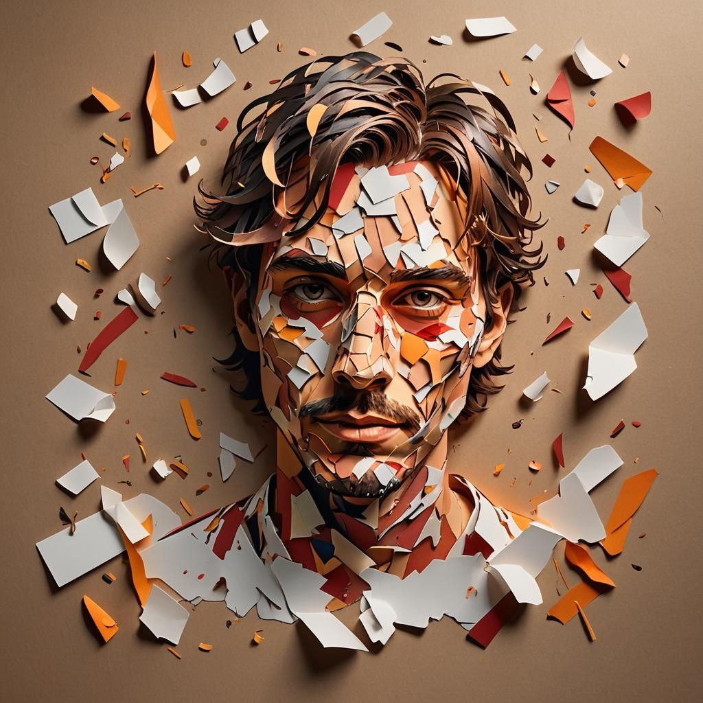 Hyperrealistic Splash Art of Paper Cutout Person