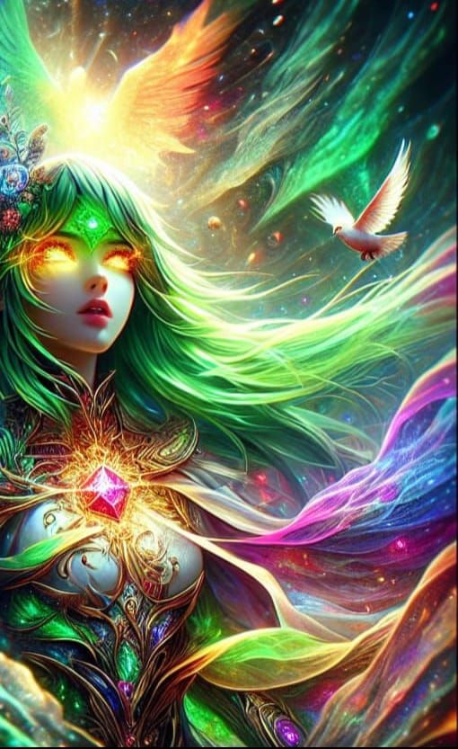 Anime Elementalist Radiates Rainbow Light in Matte Painting