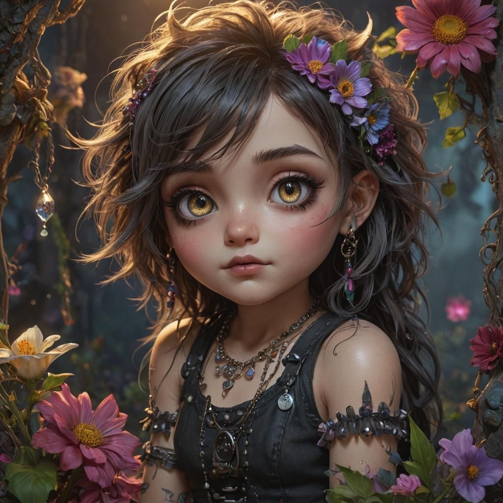 Chibi Punk Gypsy in Dark Fantasy Dreamscape