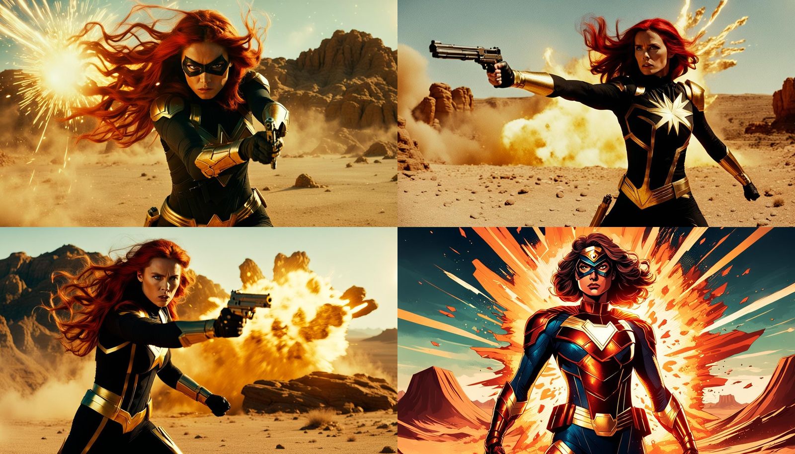 Dramatic Superhero in Desert Explosion, Cinematic Film Still