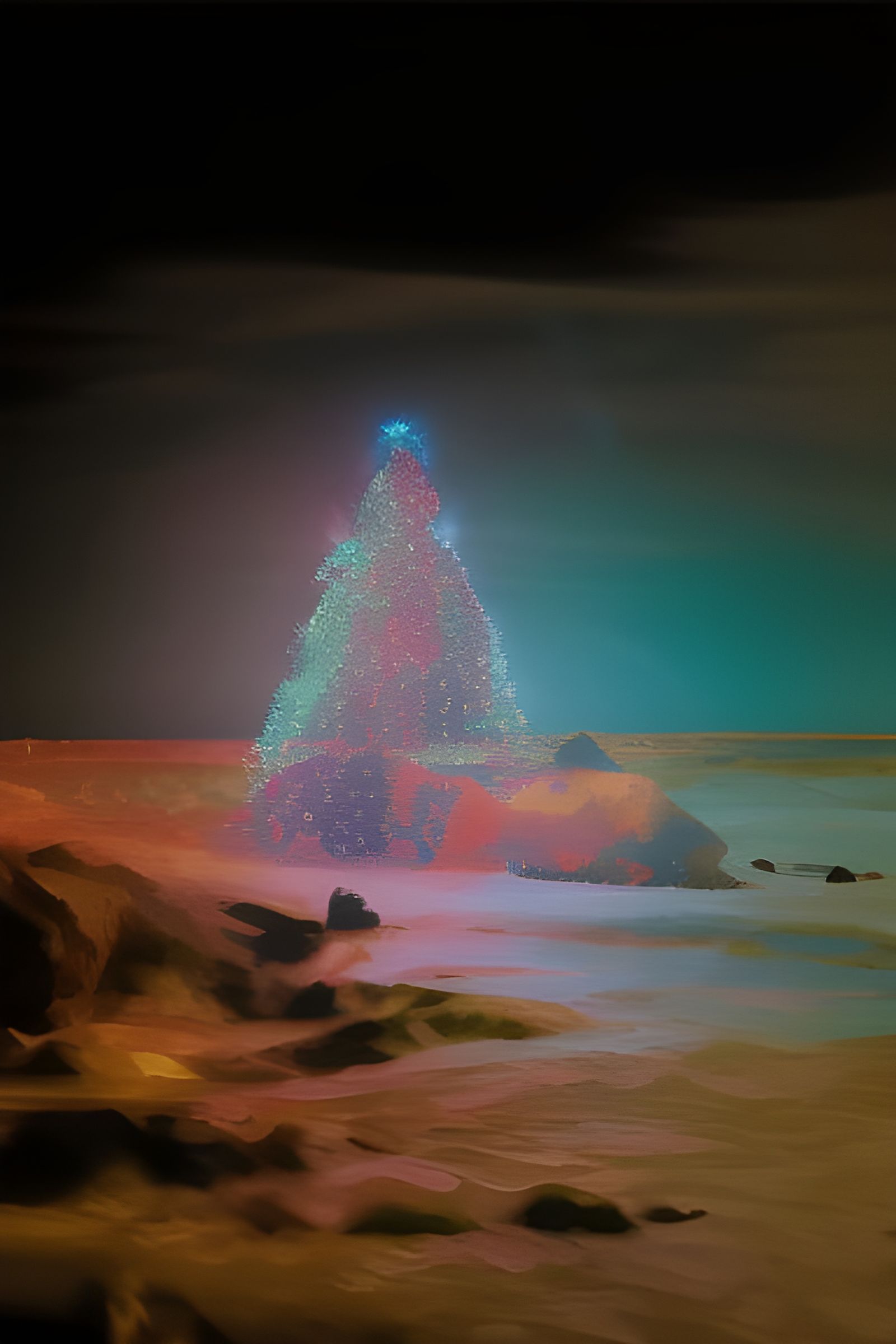 Rainbow Christmas Tree on Beach Reflection