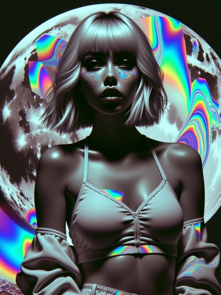 Hyper-Realistic Glitch Art Portrait of a Woman in Futuristic...