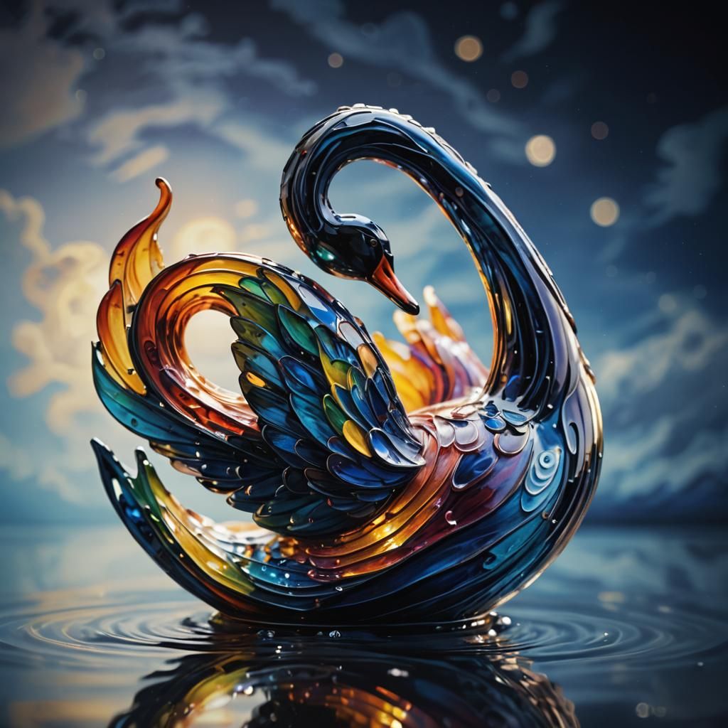 Enameled Glass Swan Figurine in Oil Paints