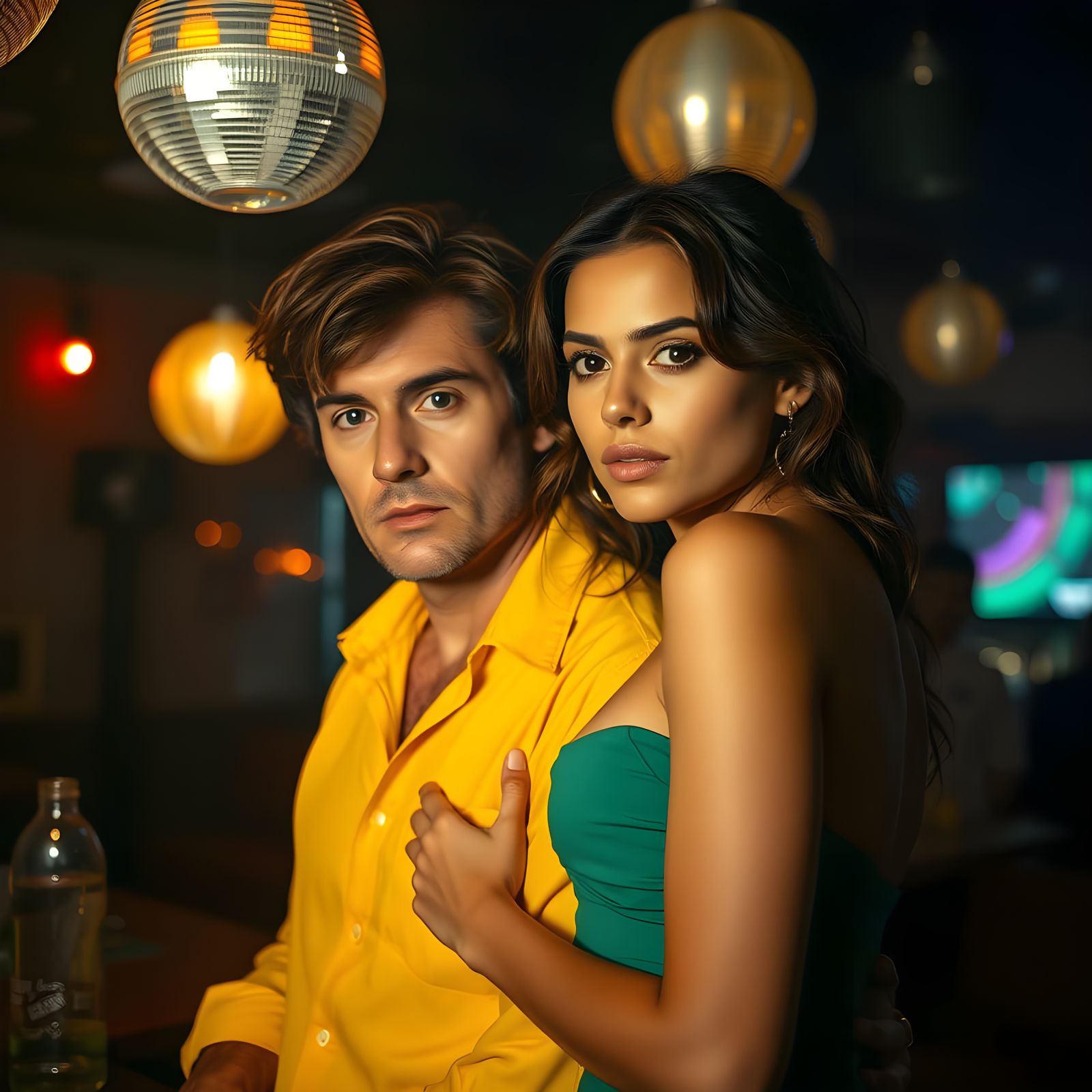 Hyperrealistic Disco Scene: Awkward Encounter in 1979 Style