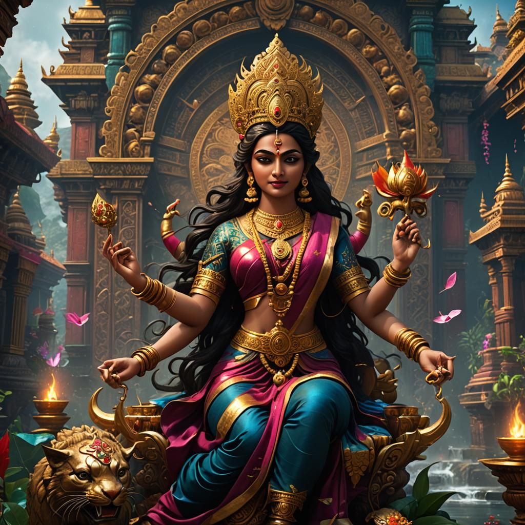 Lakshmi in Detailed Matte Painting Style