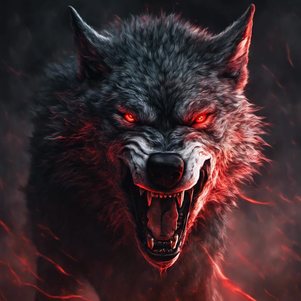Fierce Snarling Wolf with Glowing Eyes