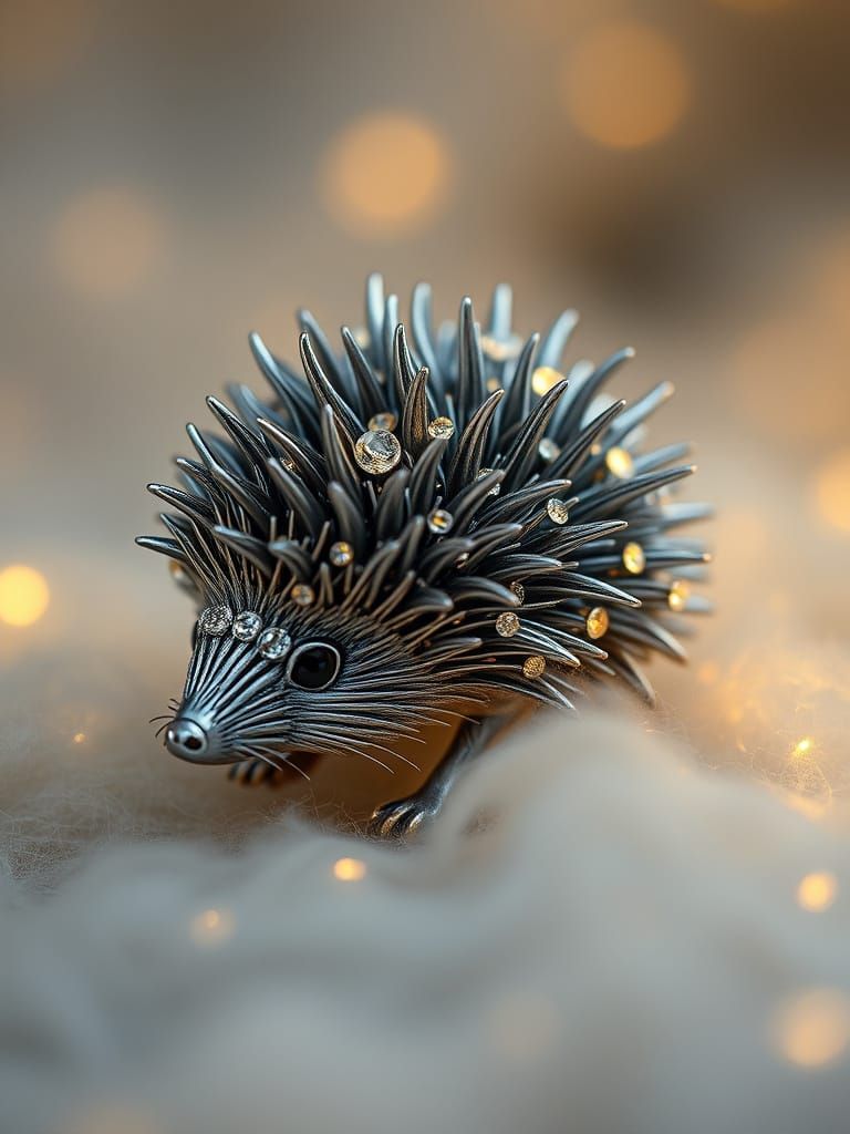 Surreal Metal Hedgehog in Whimsical Art Nouveau Style