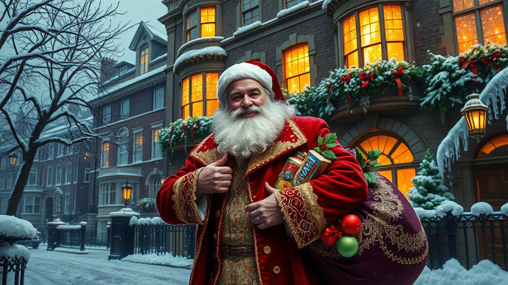 Victorian Christmas Scene in London, Dreamlike Illustration