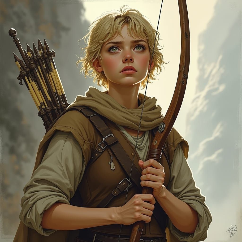 Medieval Maiden Readies Her Bow for Uncertain Skies